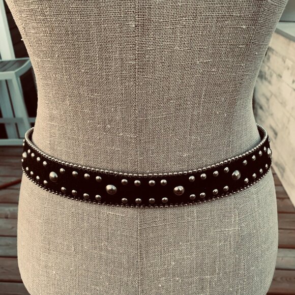 Kathy Van Zeeland Fleur-de-Lis Faux Suede Leather Studded Rhinestone Waist Belt - Picture 5 of 13